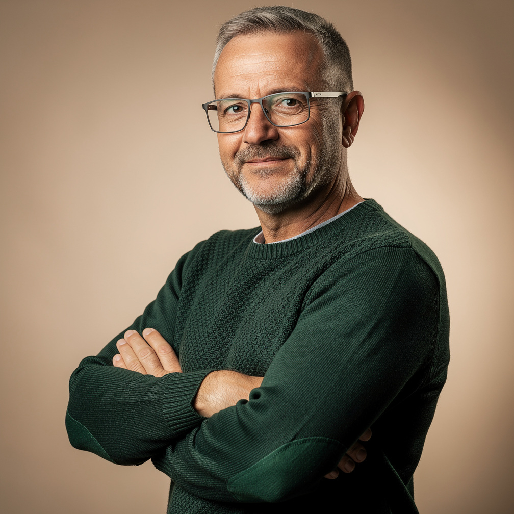 Studijski portret sredovječnog hrvatskog pisca s naočalama i bradom
