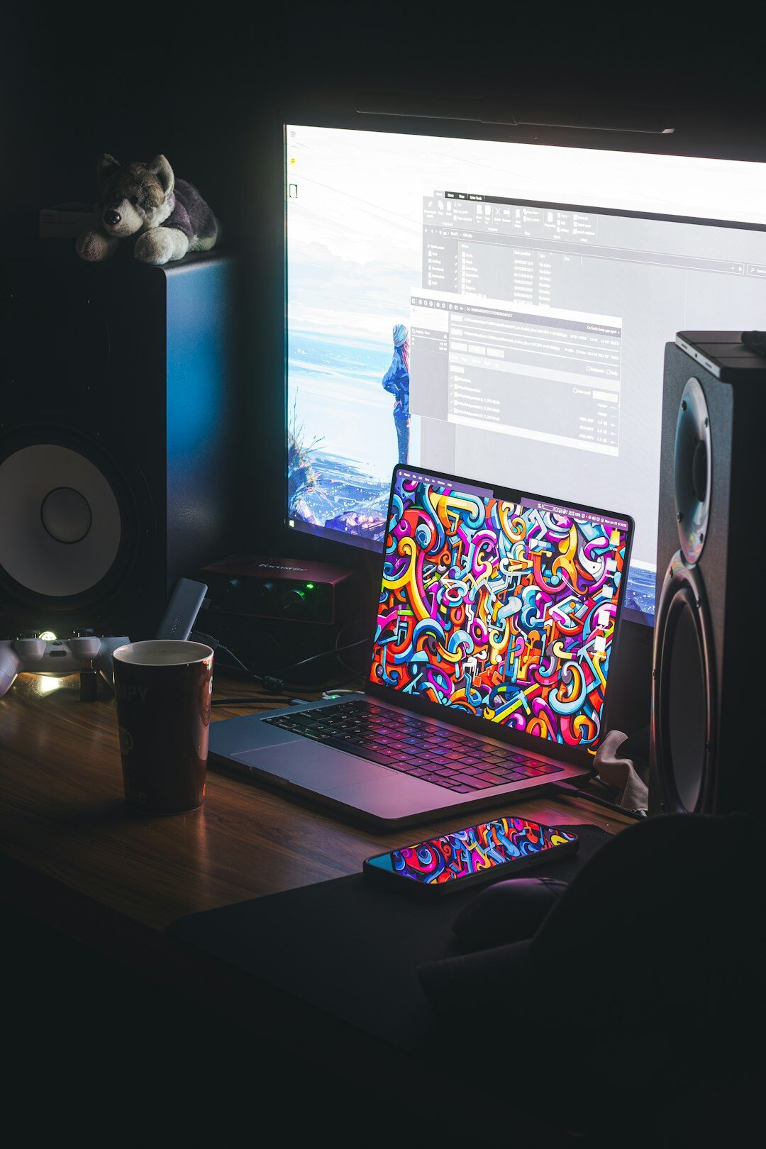 writer typing on laptop in dim room