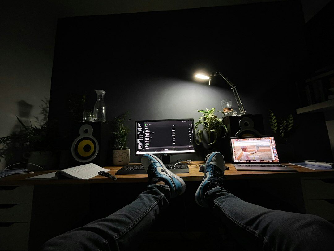 mystery writer typing at night
