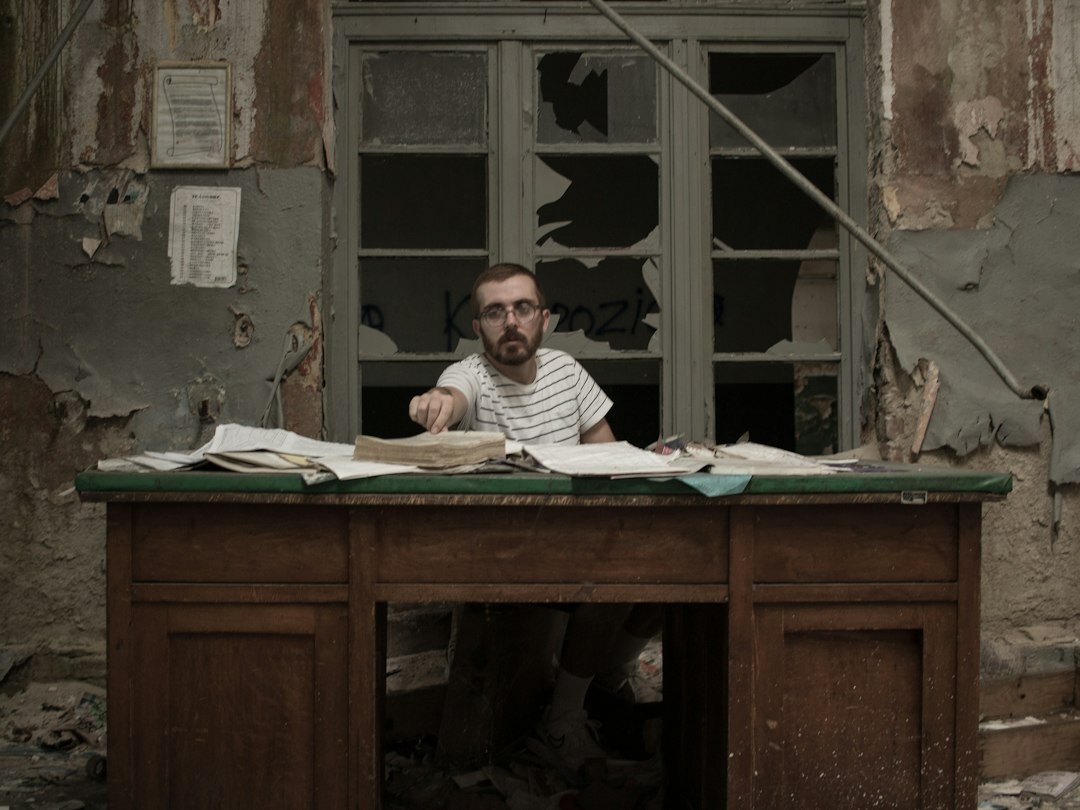 mystery writer at desk